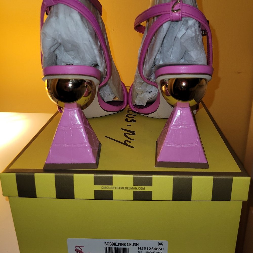 Pink (Fushcia) color block low heel sandle
